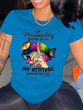 peopleterritory Plus Size Letter Print Crew Neck T-Shirt Leisure F2725