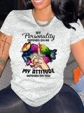 peopleterritory Plus Size Letter Print Crew Neck T-Shirt Leisure F2725