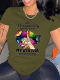 peopleterritory Plus Size Letter Print Crew Neck T-Shirt Leisure F2725