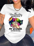 peopleterritory Plus Size Letter Print Crew Neck T-Shirt Leisure F2725