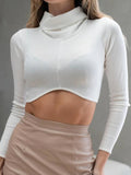 peopleterritory Street High Neck Solid Long Sleeve Cropped T-Shirt