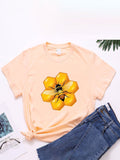 peopleterritory Summer Bee Art Print Casual Short Sleeve T-Shirt