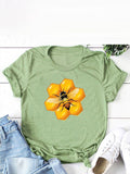 peopleterritory Summer Bee Art Print Casual Short Sleeve T-Shirt