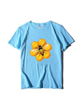 peopleterritory Summer Bee Art Print Casual Short Sleeve T-Shirt