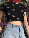 peopleterritory Summer Printed Versatile Black Cropped T-Shirt