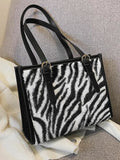 peopleterritory Versatile Grid Cow Print Zebra Tote Bag