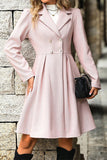 peopleterritory Elegant Solid Buttons Fold Turn-back Collar Waist Skirt Dresses YE9876