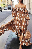 peopleterritory Street Elegant Polka Dot Printing Off the Shoulder Printed Dress Dresses RH8526