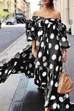 peopleterritory Street Elegant Polka Dot Printing Off the Shoulder Printed Dress Dresses RH8526