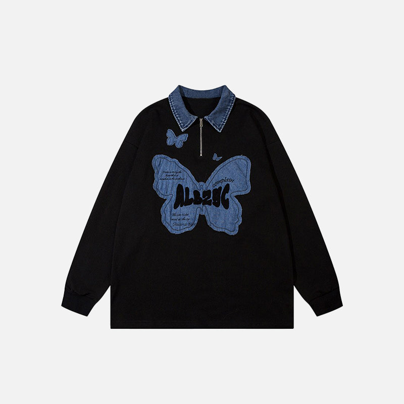 Territory Butterfly Patches Oversized Denim Sweatshirt