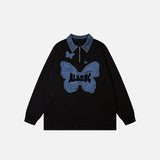Territory Butterfly Patches Oversized Denim Sweatshirt