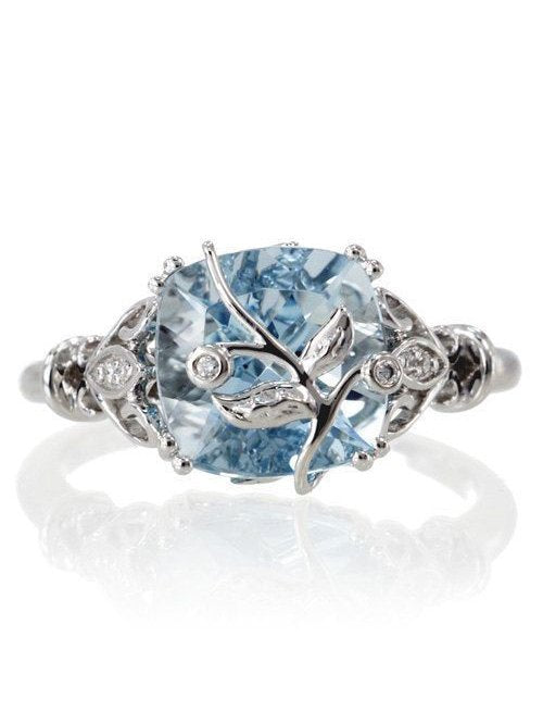 peopleterritory Elegant Blue Zircon Plant Shape Ring Wedding Party Anniversary Women Jewelry cc28