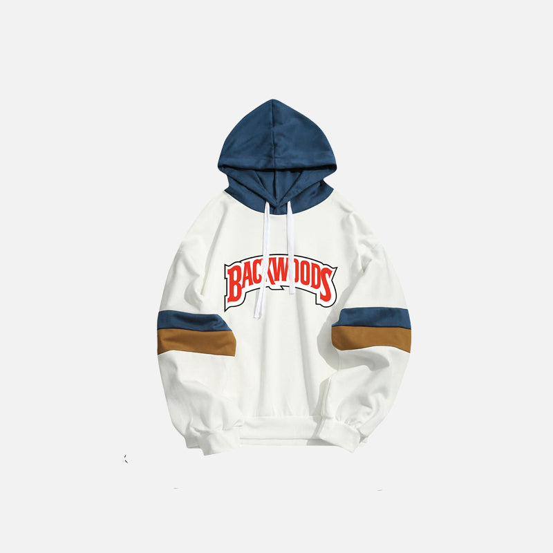 Territory Backwoods Letter Print Patchwork Hoodie