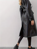 peopleterritory Faux Leather Belted Trench Coat FG3521