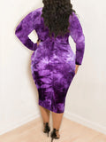 furdelashop Plus Size Bow Tie Decor Tie Dye Bodycon Dress AT9063