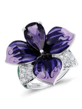peopleterritory 3D Lily Flower Enamel Diamond Ring Party Wedding Anniversary Gift Jewelry cc23