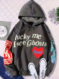 peopleterritory Lucky Me I See Ghosts Letter Graphic Casual Sports Sweatshirt EY4287