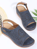 peopleterritory Ethnic Pattern Punched Hollow Velcro Vintage Sandals AT10069