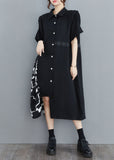 peopleterritory Art Black Asymmetrical Patchwork Cotton Shirt Dress Summer LY1543