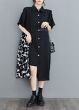 peopleterritory Art Black Asymmetrical Patchwork Cotton Shirt Dress Summer LY1543