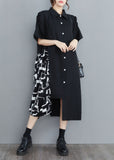 peopleterritory Art Black Asymmetrical Patchwork Cotton Shirt Dress Summer LY1543