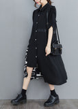 peopleterritory Art Black Asymmetrical Patchwork Cotton Shirt Dress Summer LY1543