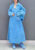 peopleterritory Art Blue Peter Pan Collar Patchwork Coat And Dress Denim Two Pieces Set Spring LC0337