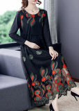 peopleterritory Beautiful Black Embroideried Patchwork Tulle Party Dress Spring LC0087