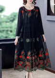 peopleterritory Beautiful Black Embroideried Patchwork Tulle Party Dress Spring LC0087