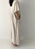 peopleterritory Beige Cozy Linen Holiday Dresses V Neck Pockets Summer LY1329