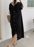 peopleterritory Black Button Patchwork Knit Maxi Dresses O Neck Summer LY1333