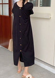 peopleterritory Black Button Patchwork Knit Maxi Dresses O Neck Summer LY1333