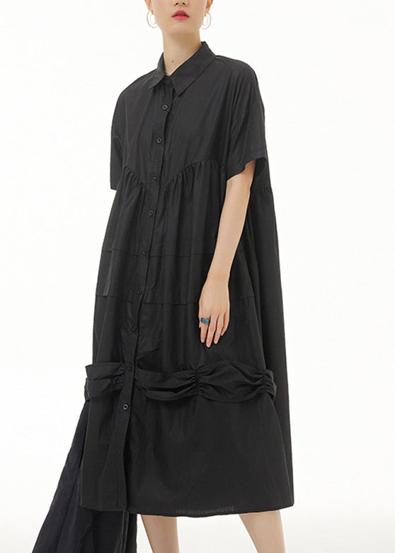 peopleterritory Black Peter Pan Collar Cozy Vacation Long Dresses LY1191