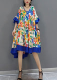 peopleterritory Blue Patchwork Chiffon A Line Dress V Neck Flare Sleeve LY1596