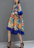 peopleterritory Blue Patchwork Chiffon A Line Dress V Neck Flare Sleeve LY1596