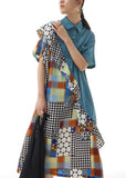 peopleterritory Blue Print Patchwork Chiffon Shirts Dress Ruffled Summer LY1142