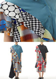 peopleterritory Blue Print Patchwork Chiffon Shirts Dress Ruffled Summer LY1142