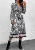 peopleterritory Bohemian Black V Neck Print Patchwork Chiffon Dresses Spring LY1921