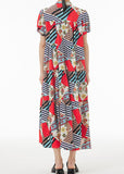 peopleterritory Bohemian Coffee Wrinkled Print Patchwork Chiffon Dress Summer LY1211