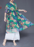 peopleterritory Bohemian Green Hooded Ruffled Print Chiffon Dress Summer LY1831