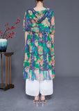 peopleterritory Bohemian Green Hooded Ruffled Print Chiffon Dress Summer LY1831