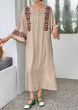 peopleterritory Bohemian Green O-Neck Embroideried Cotton Dress Flare Sleeve LY1349