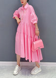 peopleterritory Bohemian Pink Peter Pan Collar Patchwork Cotton Dress Bracelet Sleeve LY1578