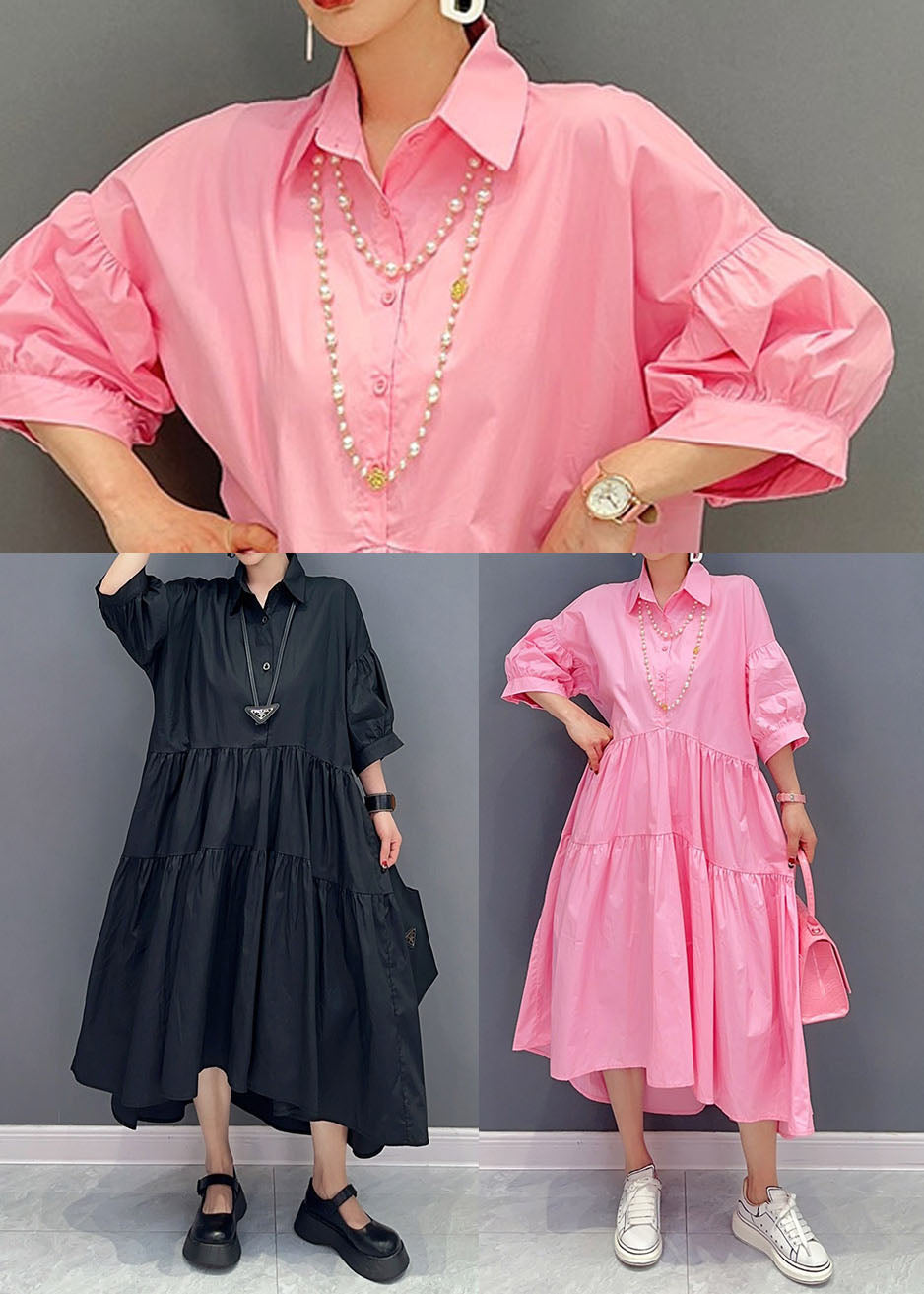 peopleterritory Bohemian Pink Peter Pan Collar Patchwork Cotton Dress Bracelet Sleeve LY1578