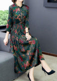 peopleterritory Boho Green Cinched Print Silk Dresses Bracelet Sleeve LY1690