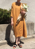 peopleterritory Boho Orange O Neck Patchwork Cotton Loose Dress Spring LY1318