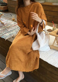 peopleterritory Boho Orange O Neck Patchwork Cotton Loose Dress Spring LY1318