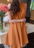 peopleterritory Boho Orange O-Neck Slim Fit Exra Large Hem Cotton Dresses Sleeveless LY1311