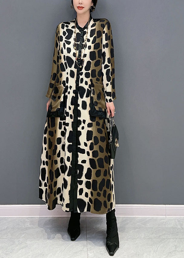 peopleterritory Boho Oversized Leopard Print Silk Long Dress Spring LY1598