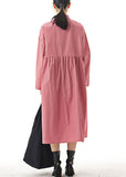 peopleterritory Boho Pink Ruffled Patchwork Cotton Shirts Dresses Spring LY1171